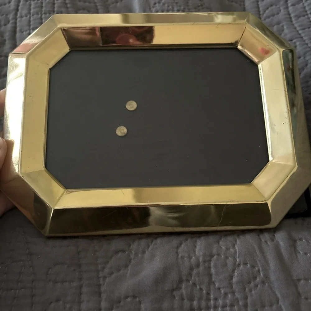 Vintage Mid-Century Modern Solid Brass Octagonal Picture Frame – Beveled Edge